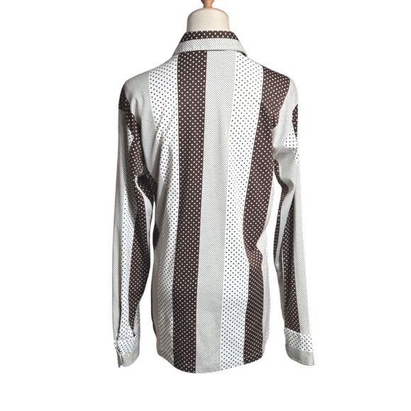 Lew Magram Vintagr Men's Disco Polka Dot Striped Shirt - Brown and White - Picture 4 of 6